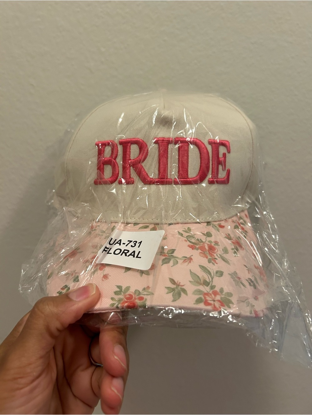 Bride Embroidered Floral Baseball Cap - Pink and Cream